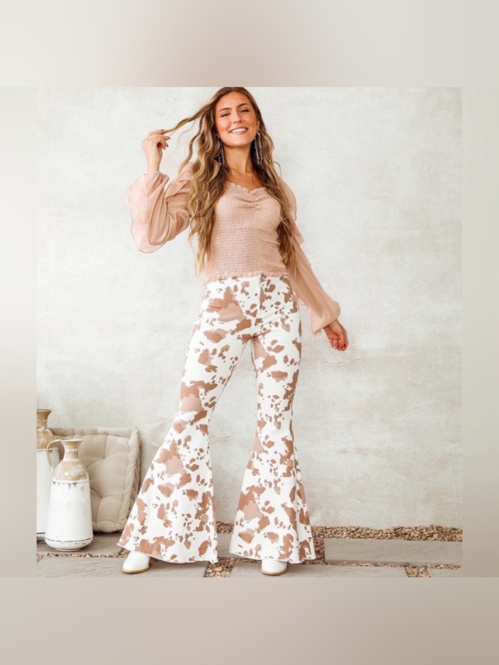 Altar’d State Stretch Jeans High Waist Flare bottom Size XS Cow Print Western